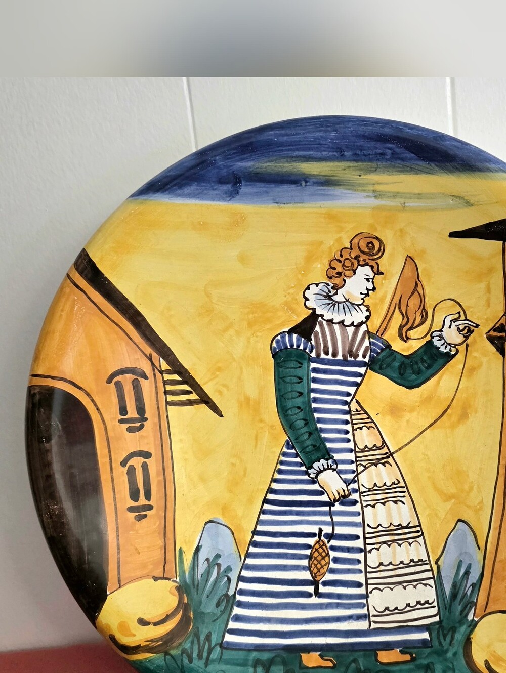 Vintage Vietri Old World Woman Spinning 13.5 Inch Chop Plate Bowl